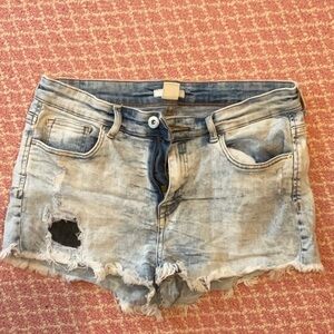 H&M Blue Jean Shorts Distressed Cut-Off Style